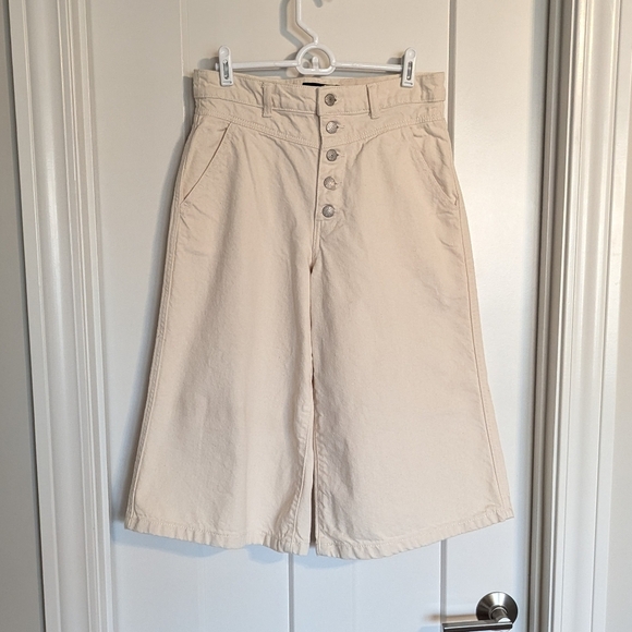 Banana Republic Off-white Wide Leg Capri Pants Culottes sz 4 - Button Fly - Picture 1 of 6